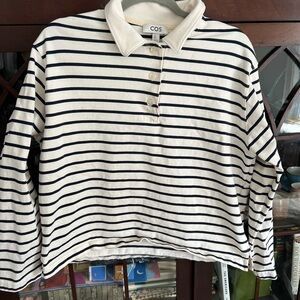 COS Navy and White Striped Long-Sleeve Polo sz M
